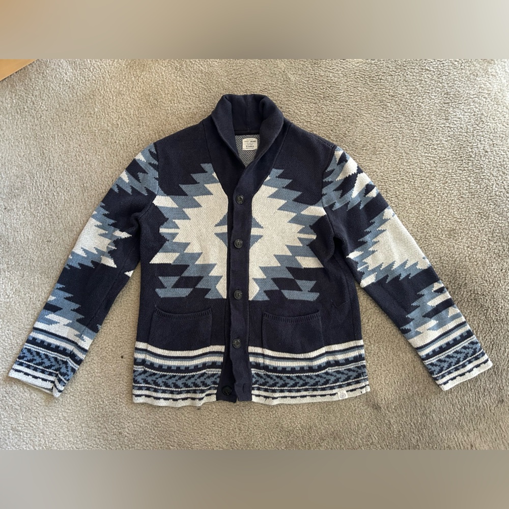 Lucky Brand Blue and White Geometric Cardigan